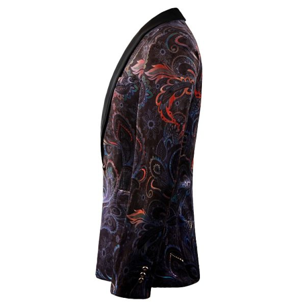 Blazer Men Luxury Print Shawl Collar Suit Jacket Men Wedding Dinner Party Stage Singer Costumes - Image 2