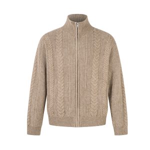 High neck sweater zipper coat Fried Dough Twists knitting sweater