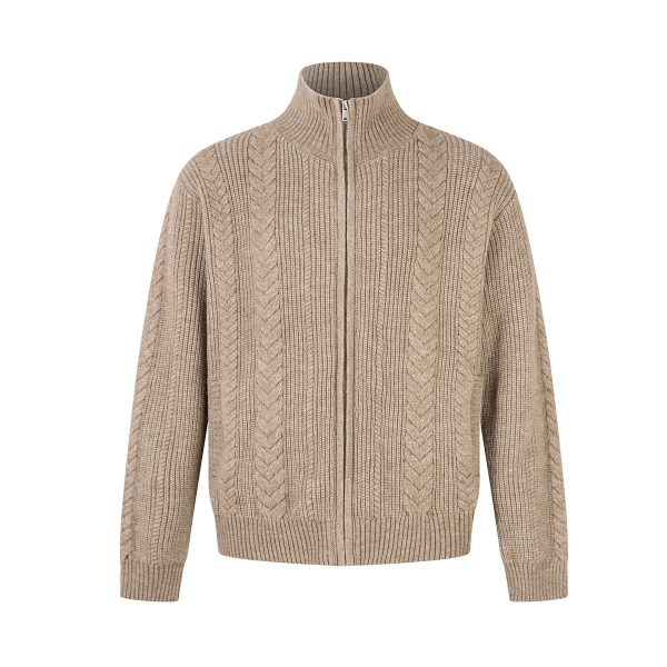 High neck sweater zipper coat Fried Dough Twists knitting sweater