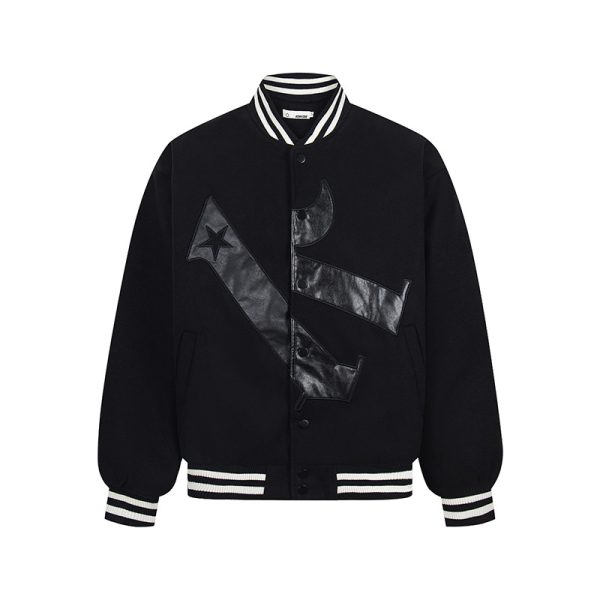 Leather Embroidered Splicing Jacket Coat - Image 6