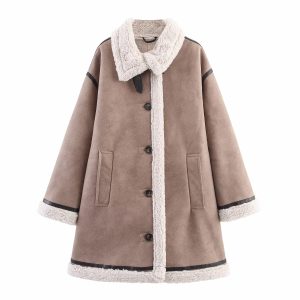 Women's Double-Breasted Coat with Fur Lining