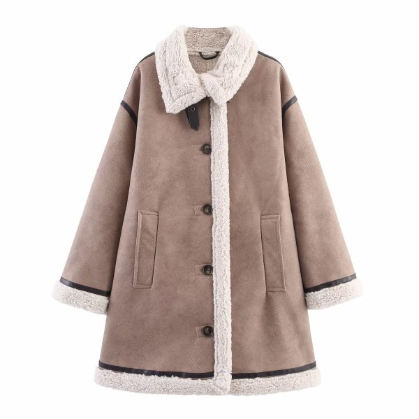 Women's Double-Breasted Coat with Fur Lining
