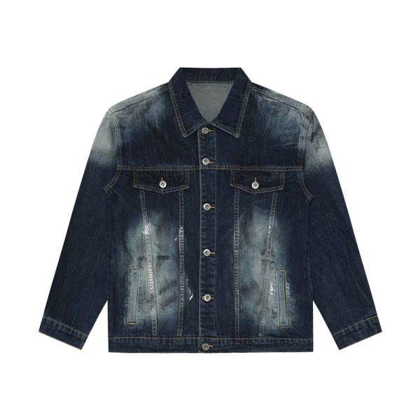 Vintage Hong Kong Style  Washed Loose Collar Denim Jacket for Men and Women Street Hip Hop Trendy - Image 5