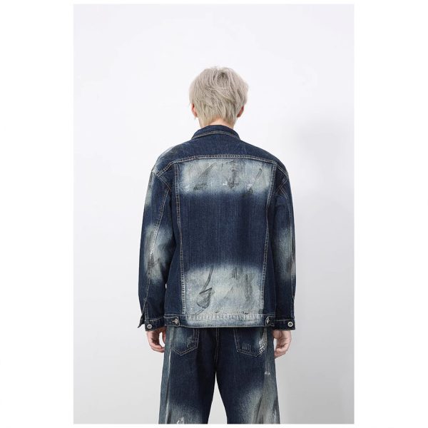 Vintage Hong Kong Style  Washed Loose Collar Denim Jacket for Men and Women Street Hip Hop Trendy - Image 2