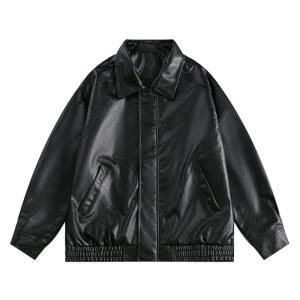 Motorcycle PU Leather Jacket Black Outerwear for Men