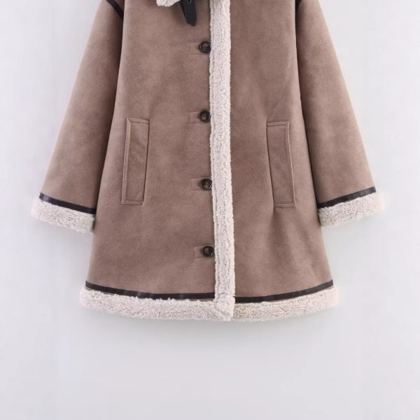Women's Double-Breasted Coat with Fur Lining - Image 4