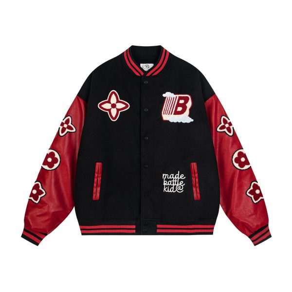Alphabet Embroidered Splicing Coat