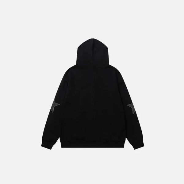 Five cornered star patch embroidered printed hooded sweatshirt with zipper sweatshirt for men - Image 4