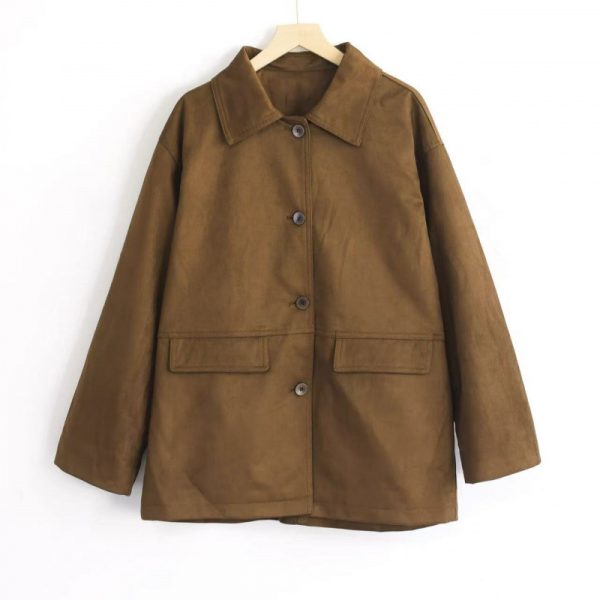Autumn Windbreaker Coat Plaid Splicing  Style Retro High-Grade Workwear Overcoat - Image 3