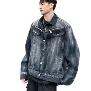 Vintage washed vintage tie dye denim jacket for men and women