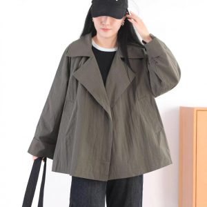 Minimalist Casual Literary Loose Fit Short Blazer Collar Trench Coat Women