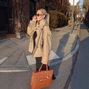 Elegant Stand Collar Double-Breasted Waist-Tied Short Coat for Women