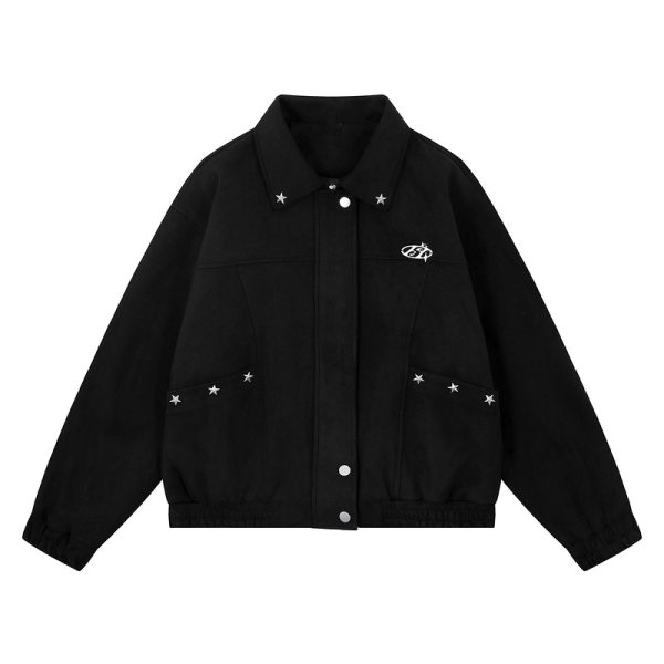 Pink Lapel Jacket for Men and Women Loose Casual Couple Suede Jacket - Image 2