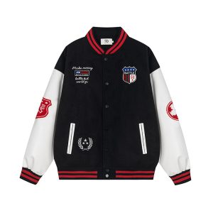 Emblem Embroidered Baseball Jacket for Men and Women