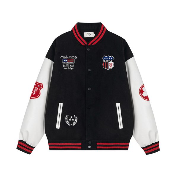 Emblem Embroidered Baseball Jacket for Men and Women