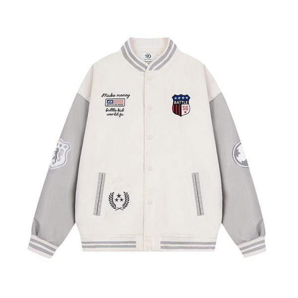 Emblem Embroidered Baseball Jacket for Men and Women - Image 8