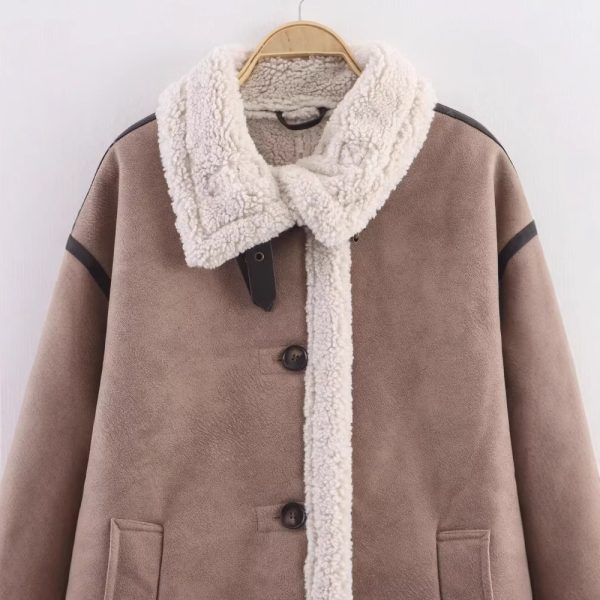Women's Double-Breasted Coat with Fur Lining - Image 3