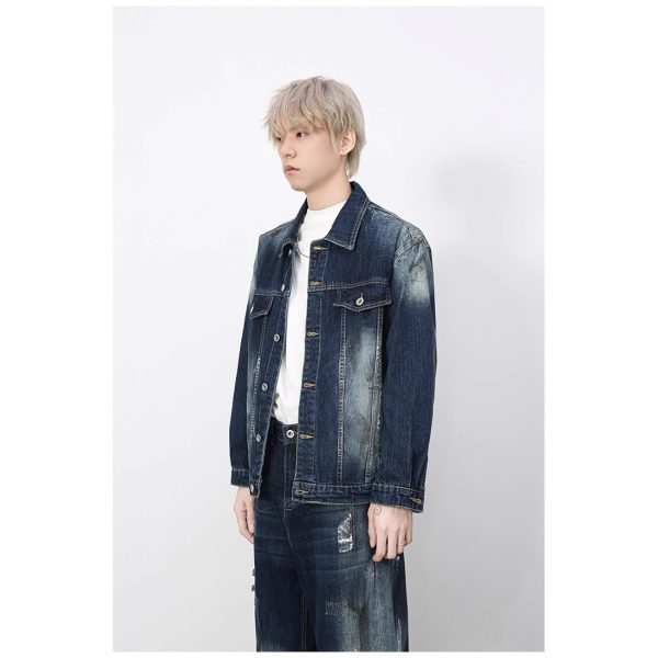 Vintage Hong Kong Style  Washed Loose Collar Denim Jacket for Men and Women Street Hip Hop Trendy - Image 4