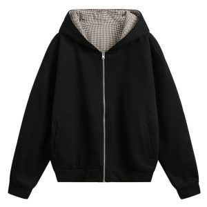 Men's Cardigan High Street Hooded Jacket Plaid Reversible Coat