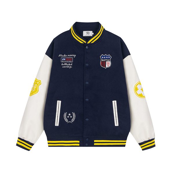 Emblem Embroidered Baseball Jacket for Men and Women - Image 5