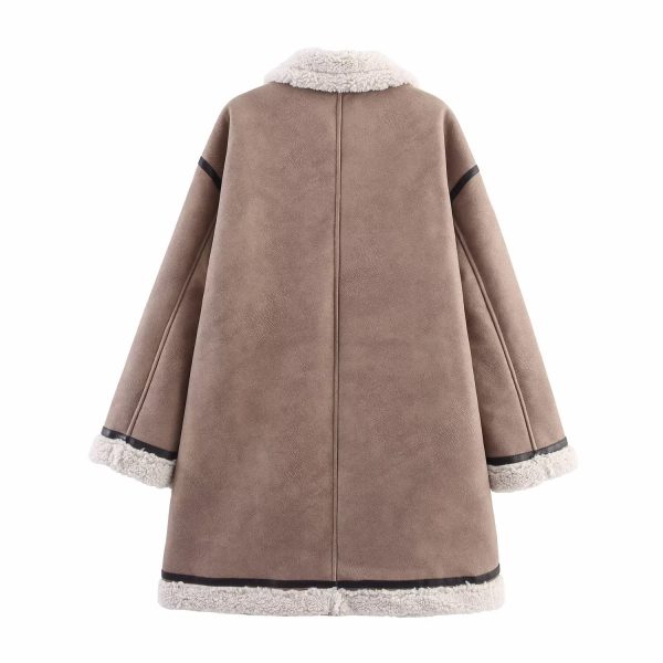 Women's Double-Breasted Coat with Fur Lining - Image 2